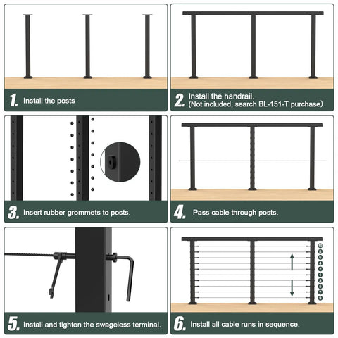 Installation steps for Kickass All In One Cable Railing Post Kit With Swageless Tensioners Heavy Duty Handrails And Four Hundred Feet Of Stainless Steel Cable Completely Loaded Rig For Your Backyard Projects.