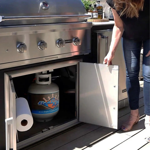 20 Pound Steel Propane Tank with Type 1 Overflow Protection Valve for Grills and BBQs DOT Approved Cylinder in grill storage