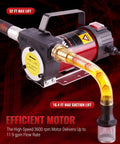 No Sweat Diesel Transfer Pump With 12v Dc Motor And Self Priming Build, showcasing the motor and hose, ideal for fluid transfer.