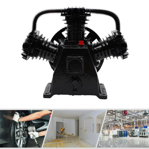 Heavy Duty 4 HP Electric Air Compressor Pump Head, 115 PSI, 3-Cylinder Cast Iron Design With Integrated Air Filter And Mufflers. High Performance Portable Air Tool For Industrial Machinery, Electronics Projects, And Various Equipment Applications, Built