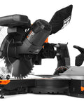 Side view of 15 Amp 10 Inch Dual Bevel Sliding Compound Miter Saw With LED Cutline For Precise Crosscuts and compact dual rail system.