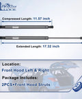 Heavy Duty Front Hood Struts Gas Springs Shocks For Ford F 250 F 350 F 450 F 550 showing compressed and extended lengths