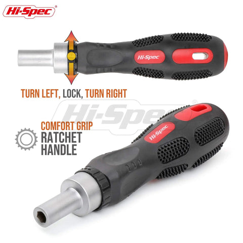 Close-up of ratcheting handle from 101 Pc Multi Bit Screwdriver And Ratcheting Handle Tool Set Kit for home projects