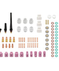90 Piece TIG Welding Torch Kit With Gas Lens And 12 Alumina Cups And Glass Cups For WP 17 18 26 Stubby Back Cap And Copper Collets layout