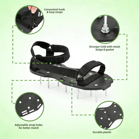 Lawn Aerator Shoes With Hook And Loop Straps Heavy Duty Spiked Sandals For Lawn Aeration Easy Installation Durable Footwear For Garden And Patio One Size Fits All showing design details
