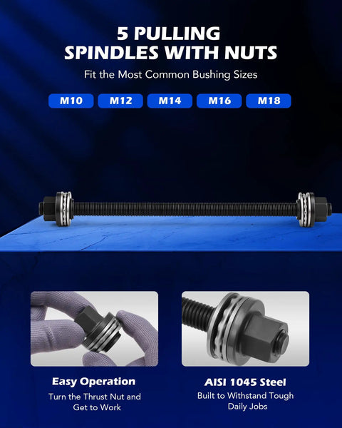 Bushing Press Kit With 27pc Pull And Press Sleeve Set For Wheel Bearings And Bushing Removal And Installation, versatile tool, AISI 1045 steel