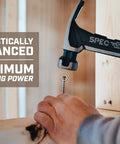Nailing Hammer With Magnetic Nail Starter And Rip Claw 20 Oz Ballistically Balanced For Maximum Power Sniper Smooth in use on wood