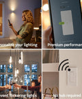 Slick WiFi Smart Dimmer Switch With Hassle Free App Control Smooth Fade Dimming And Remote Vibe Tweaks For Home And Office In Classic White Decorator Wall Plate, images of app control and family gatherings.