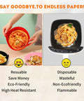 Comparison of using a Reusable Silicone Air Fryer Liners Set Of 3, 8.5 Inch Round Basket Liners versus disposable paper in air fryers.