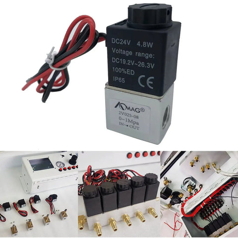 One Quarter Inch DC Twenty Four Volt Two Way Normally Closed Pneumatic Aluminum Solenoid Valve For Air Gas Water And Liquids Direct Acting Uni Directional Flow NPT Female Port with wiring and installation setup