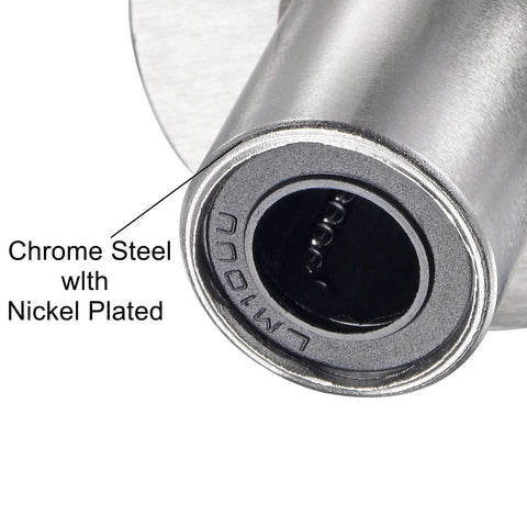 LMF10UU Linear Ball Bearings 10X19X29MM Round Flange Base Double Sealed Nickel Plated Steel with chrome finish detail.