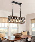 Farmhouse Rustic 5 Light Pendant Chandelier With Adjustable Height Chains Dope Wood Grain Finish Perfect For Dining Room Table