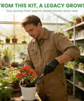 Man gardening with Beginner Bonsai Kit With Five Seed Packets Five Grow Pots And Essential Tools For Indoor Bonsai Growth