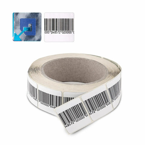 Roll of 1000 White Paper Security Labels 1.5 X 1.5 Inch RF 8.2MHz Tech Fake Barcode Checkpoint Compatible Anti Theft Loss Prevention For Retail EAS
