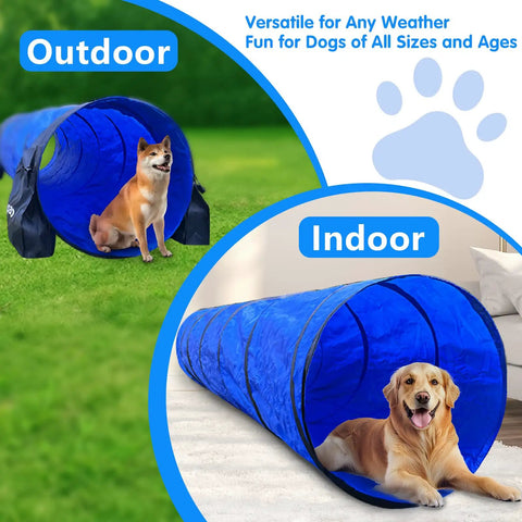 10 Foot Dog Agility Tunnel Kit With 2 Sandbags Carry Bag And 4 Ground Spikes for indoor and outdoor training with dogs