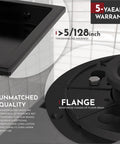 Flange details of Square 4 Inch Shower Drain With Flange And Removable Quadrato Pattern Grate In Matte Black Stainless Steel 304