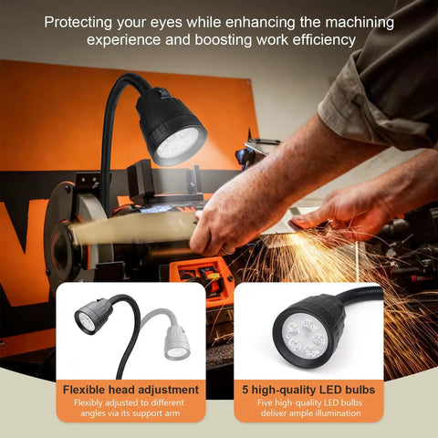 Hella Bright 5W Led Bench Grinder Work Light Fixture Upgrade For Boss Level Grind Precision And Killer Visual Clarity Across Your Entire Weekend Garage Workshop Space with flexible arm and 5 LEDs.