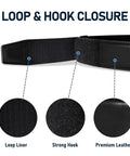 Buckle Free Leather Work Belt For Men Featuring Hook And Loop Closure, showcasing loop liner, strong hook, and premium leather.