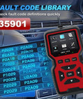 Must Have OBD2 Scanner Diagnostic Tool with Check Engine Code Reader displayed in a car interior with fault code library.