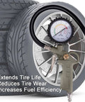 Heavy Duty Tire Inflator with 0-220 PSI Dial Gauge Durable Rubber Hose and Quick Coupler Precision Tire Pressure Tool