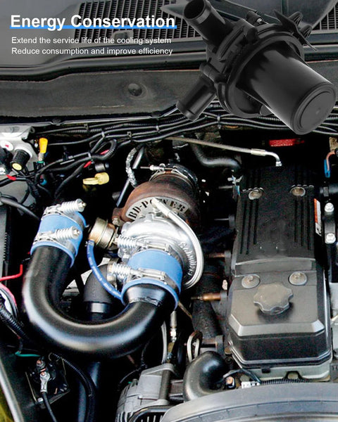 3-way heater control valve in Dodge Ram engine bay; black plastic valve connected to heater hoses