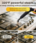 Top Shelf Multi Purpose Steam Cleaner That Crushes Stubborn Tile Grout Burns Off Kitchen Grease And Whips Car Interiors To A Flawless Shine With 23 Heavy Duty Nozzles Chemical Free Deep Cleaning Power in action on a stove.