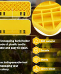Close-up of Beekeeping Uncapping Kit With Tank Holder And Plastic Scraper Tool Serrated Knife Set For Uncapping Honey Frames Pro Grade Durable ABS Plastic Construction Fits Standard 5 Gallon Buckets And Common Bee Frames highlighting yellow ABS tank holder material and durability features.