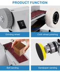 Straight Shooting Mini Electric Belt Sander With Built In Angle Gauge For Zero Sweat Knife Sharpening And Quick Wood Metal Stone Grinding Jobs Around The House functions like grinding wheel, cloth polishing, and belt sanding.
