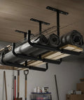 4 Pack Overhead Garage Storage Hooks 17 Inch Heavy Duty Ceiling Mount Hangers Double T Bar Metal Ladder Racks installed