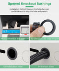 Snap-In Knockout Bushing Grommets 1/2 Inch Black Nylon Plastic Cable Hole Grommets for Wiring and Electrical Installations, installation steps shown