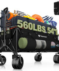 400L Ultra Large Collapsible Wagon with Big Wheels carrying camping gear, showcasing 560 lbs capacity and foldability.