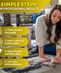 Woman using Fabric And Carpet Repair Kit For Tears, Holes, And Burns Easy DIY Patch on rug with color matching.