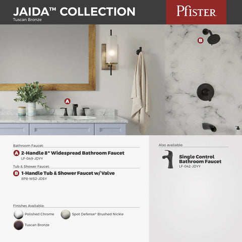 Jaida Single Handle Bathroom Sink Faucet With Waterfall Spout Deck Mounted Single Hole Installation Tuscan Bronze Finish display