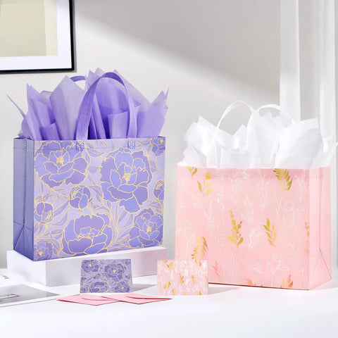 Two Pack 13 Inch Large Gift Bags Set With Greeting Card And Tissue Paper Reusable Nonwoven Gift Wrap Bags With Handles