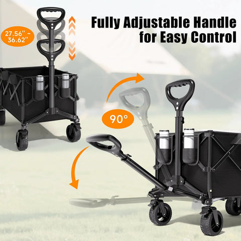 Heavy Duty Collapsible Wagon Cart With 480 Lbs Capacity All Terrain Wheels And Adjustable Handle showing handle angles