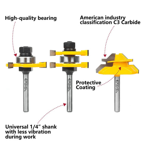Tongue And Groove Router Bit Set With 45 Degree Lock Miter Bit One Quarter Inch Shank Shop Grade Wood Milling Cutter Bits