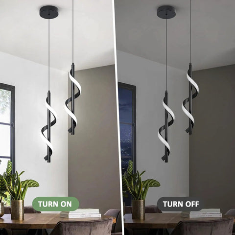 13W Modern Spiral LED Pendant Light Fixture 5500K Cold White Integrated LED Sleek Black Finish on and off in dining room