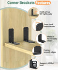 Beefy 3X3 Inch L Brackets Heavy Duty 90 Degree Angle Iron Brace Black Steel Corner Support Crushes 150 Pounds Rust Proof Easy Setup 4 Pack with smooth edges.