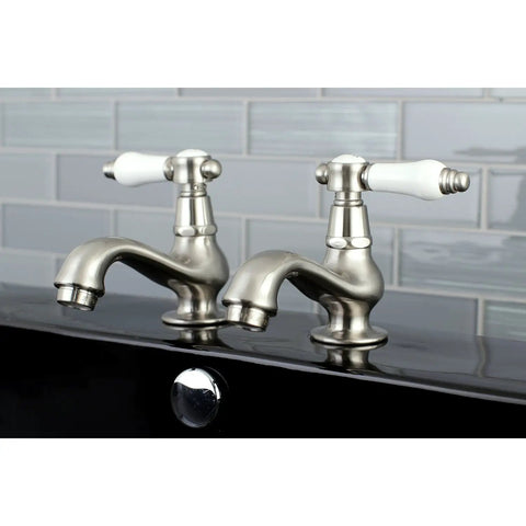 Bel Air Basin Tap Faucet With Lever Handle Brushed Nickel Finish, 4 And 3 Sixteenth Inch Spout Reach, side view close-up