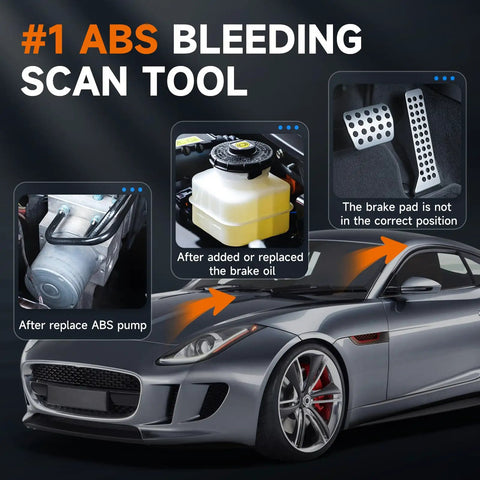 NT630 Plus OBD2 Scanner With ABS And SRS Bi Directional Diagnostic Tool for Cars, showing parts involved in ABS bleeding