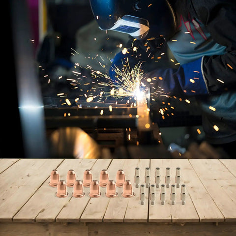 Plasma Cutter Torch Consumables Kit With 20 Pieces For Any Series Includes 10 Electrodes And 10 Nozzles 0.8mm Aperture Replacement Parts