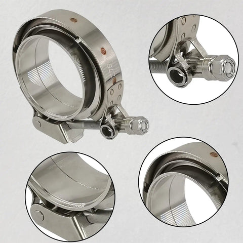 2 Pack Quick Release V-Band Clamp Set With 2.75 Inch Flanges, 304 Stainless Exhaust Downpipe Clamps For Intercooler Piping And Intake