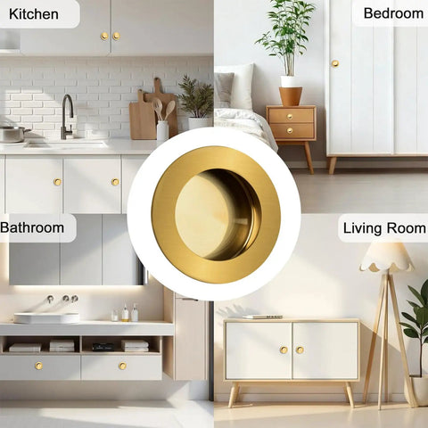 Slick Round Finger Pull Set 2 Pack Brushed Gold Flush Recessed Door Handles Stainless Steel Invisible Pulls for varied rooms