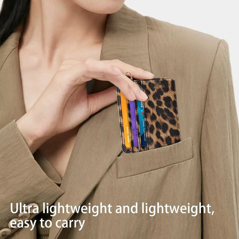 Ultra Slim Minimalist Card Holder Wallet With RFID Blocking, Pocket Ready And Lightweight, Leopard print in pocket