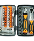 Top Tier Mechanic Tool Set For Car Maintenance And DIY Repairs Featuring Magnetic Ratchet Screwdrivers With Torx Bits In A 135 Piece Gray Combo Kit For Pros And Home Users To Fix Everything With Ease, open case