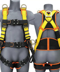 Fall Protection Safety Harness With Four Quick Buckles, Full Body Construction Harness, rear and front view on mannequin