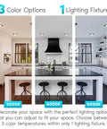 3 kitchens showing 4 Pack 5 Inch LED Flush Mount Ceiling Lights, 10W Dimmable Round Panel Fixtures with different color temperatures