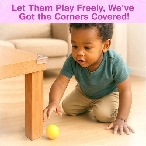 Tough As Nails L Shaped Table Corner Protectors For No Worries Baby Proofing And Toddler Safety 15 Pack Clear Gel Bumpers on table edge.