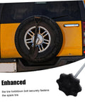 Image of spare tire mounted on vehicle rear using Spare Tire Bolt Replacement Clamp For Cars Universal Fit Hold Down Bolt 6.88 X 3.66 X 3.66 Inches
