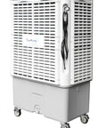 Heavy Duty Evaporative Air Cooler With Killer Cooling Power, Variable Speeds For Patios And Barns, Cools 2500 Square Feet Smooth, Huge Tank Keeps Your Place Super Chill All Summer Long, portable design with wheels.